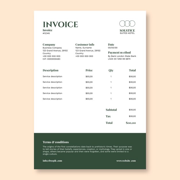 elegant monocolor hotel invoice