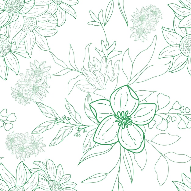 Бесплатное векторное изображение Элегантный монолиновый цветочный бесшовный узор