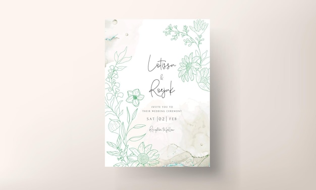 Free vector elegant monoline floral wedding invitation card