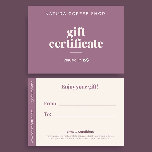 Elegant natura coffee shop gift certificate template