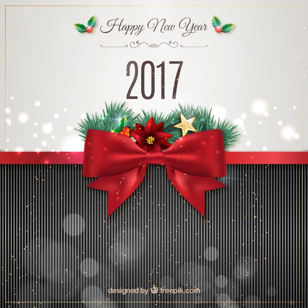 Free vector elegant new year background with a red ribbon