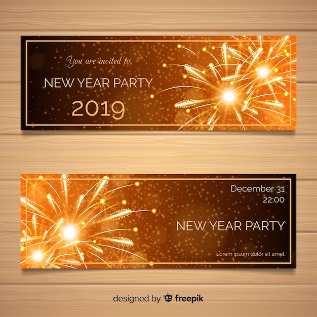 Elegant new year party banners with realistic design