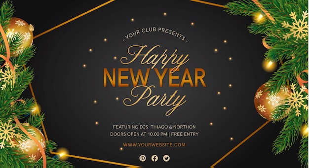 Elegant new year's party banner with realistic decortion