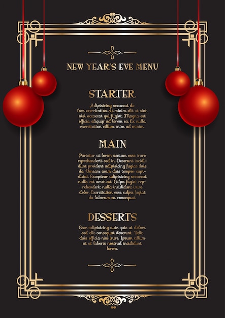 Free vector elegant new years eve menu