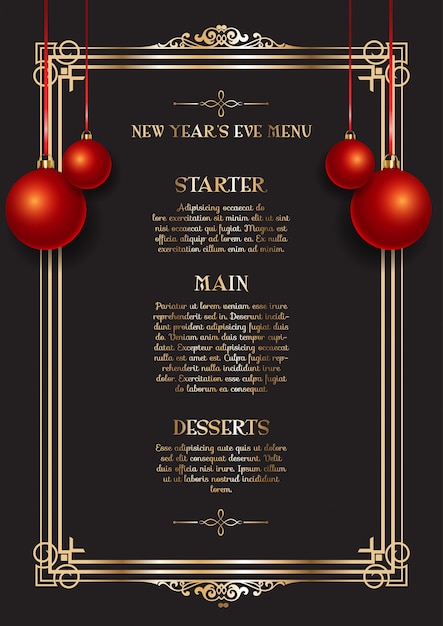 Vettore gratuito elegante menu di capodanno