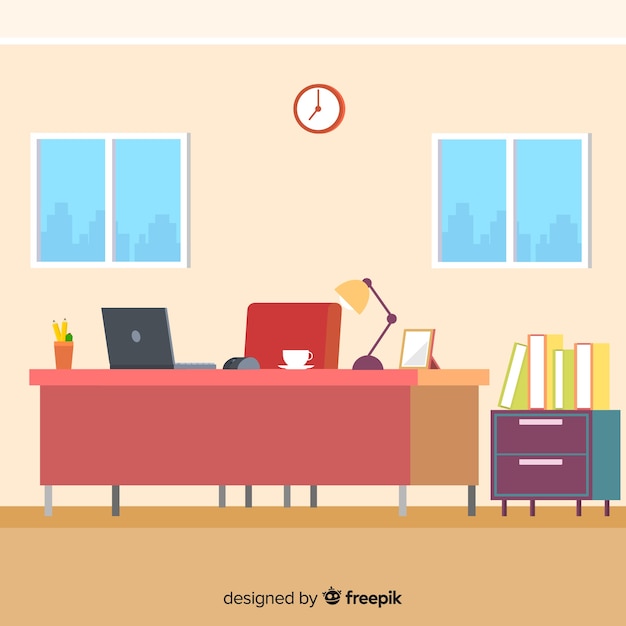 Free vector elegant office interior with flat design