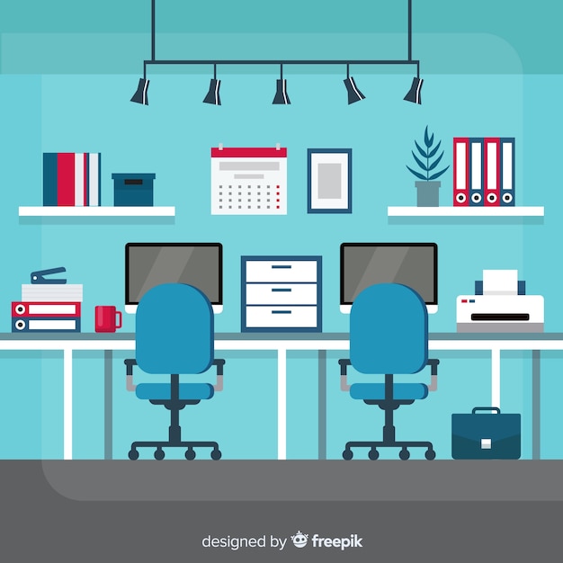 Бесплатное векторное изображение Элегантный офисный интерьер с плоским дизайном