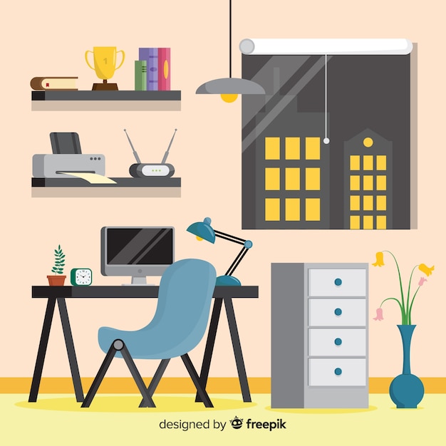 Free vector elegant office interior with flat design