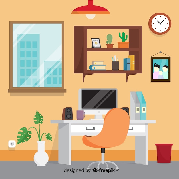 Free vector elegant office interior with flat design