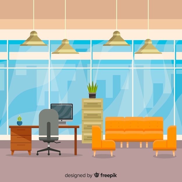 Free vector elegant office interior with flat design