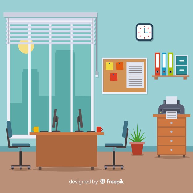 Элегантный офисный интерьер с плоским дизайном