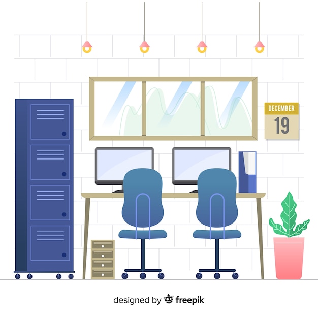 Бесплатное векторное изображение Элегантный офисный интерьер с плоским дизайном