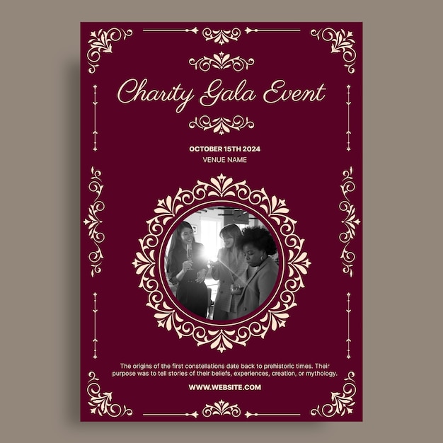 Free vector elegant ornamental charity gala event poster