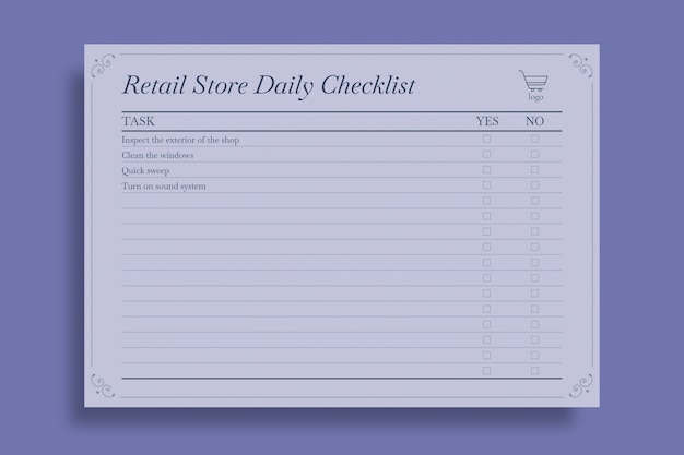 Elegant ornamental retail store daily checklist