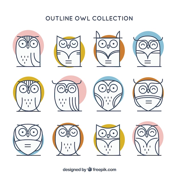 Free vector elegant outline owl pack