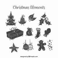 Free vector elegant pack of hand drawn christmas ornaments