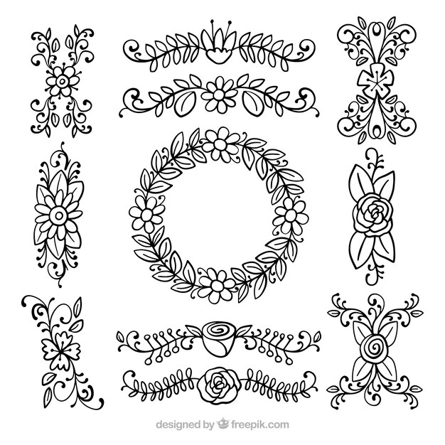 Elegant pack of hand drawn floral elements