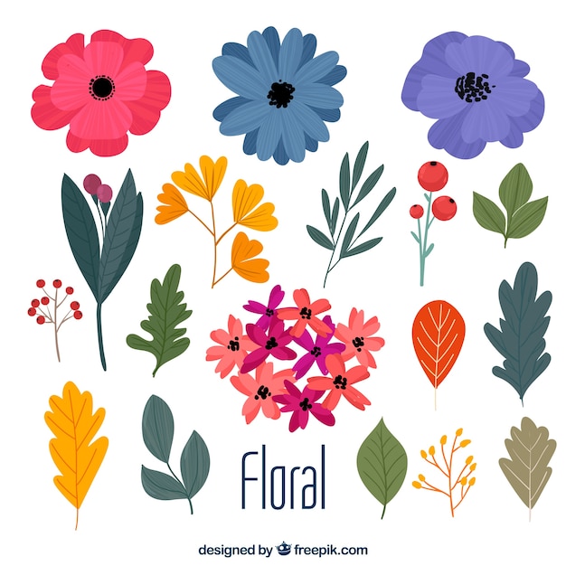 Free vector elegant pack of hand drawn floral elements