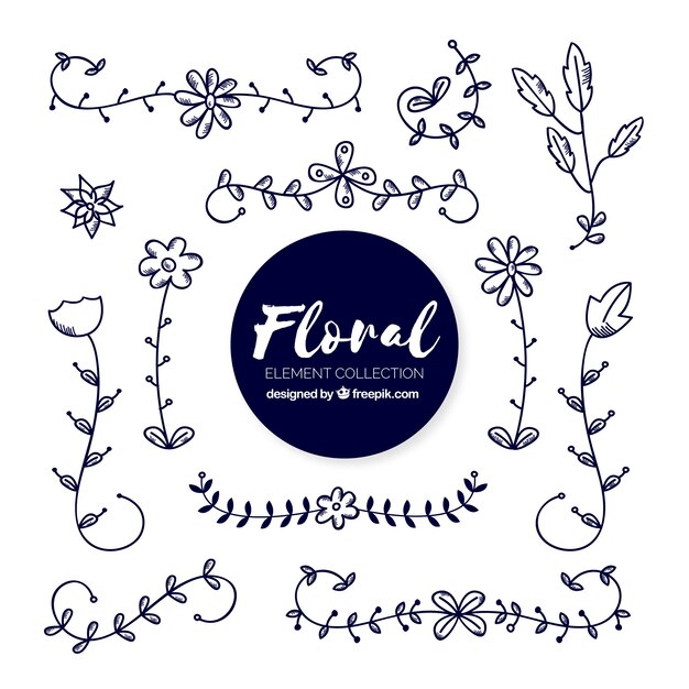 Elegant pack of hand drawn floral elements