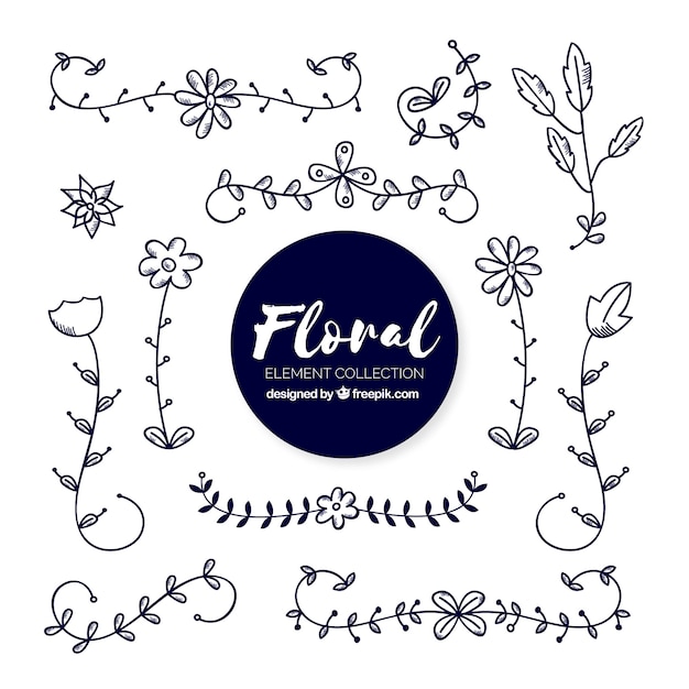 Elegant pack of hand drawn floral elements