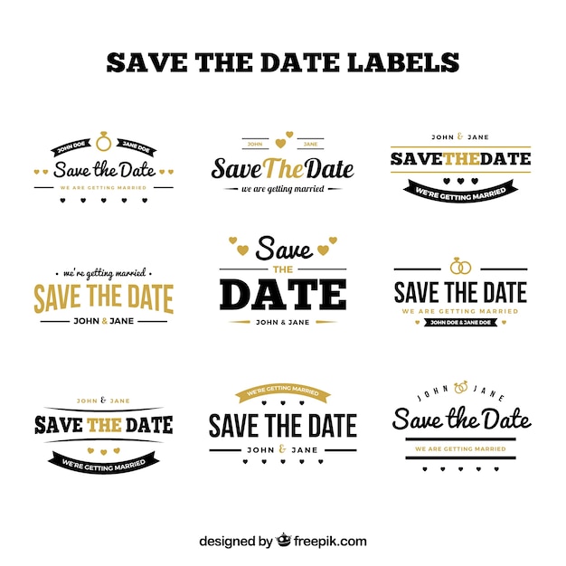 Free vector elegant pack of retro wedding labels