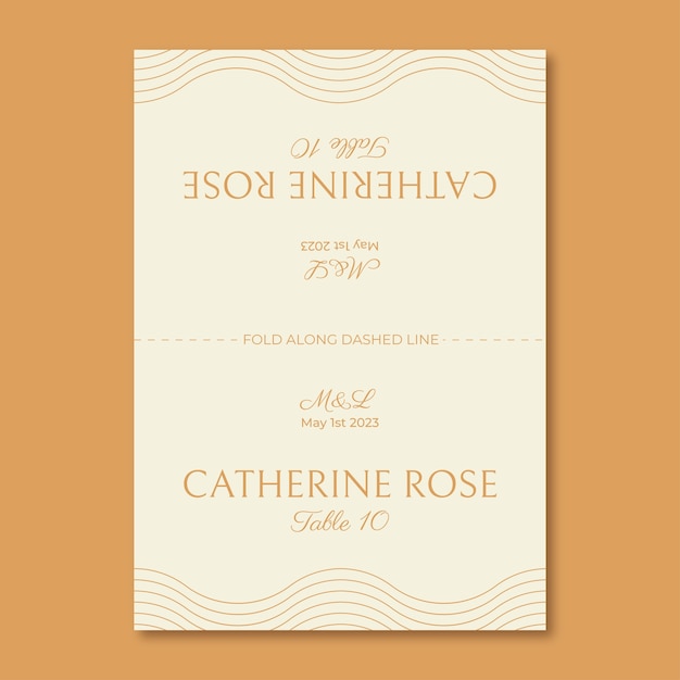 Vettore gratuito elegante segnaposto per matrimonio con rosa pastello catherine