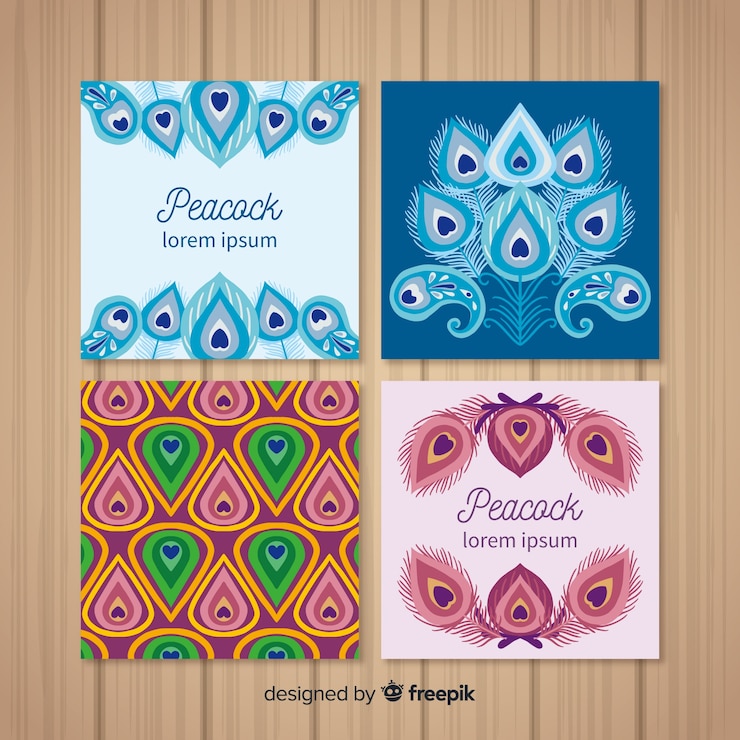 Free Vector elegant peacock card collection
