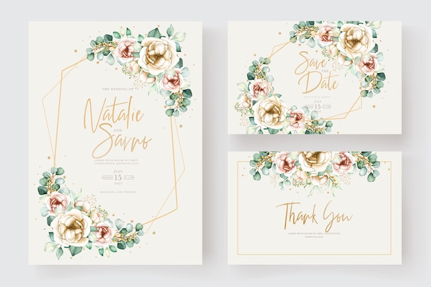 Elegant Peonies and Hydrangea Invitation Card Set – Free Vector Download and Illustration