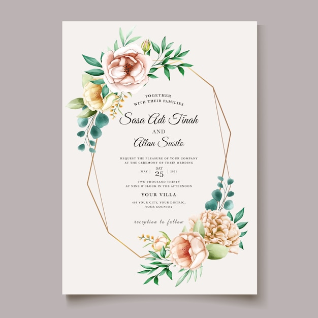 Elegant peony wedding invitation card template