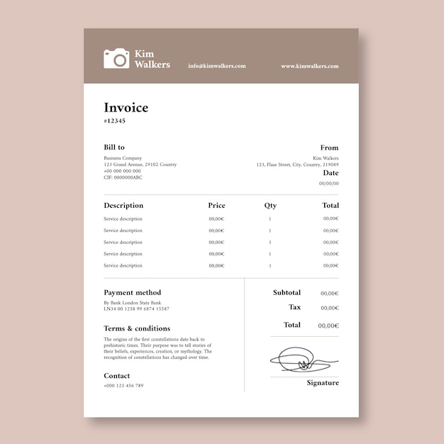 Elegant photographer invoice template