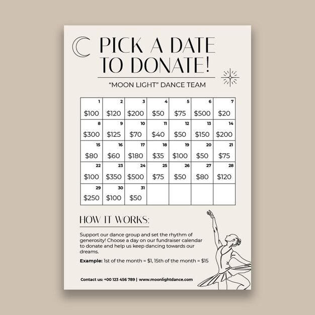 Elegant pick a date fundraiser calendar