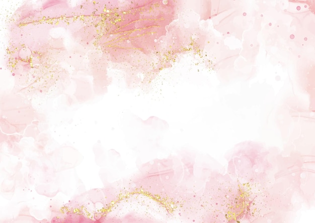 Free vector elegant pink hand painted alcohol ink background with gold glitter