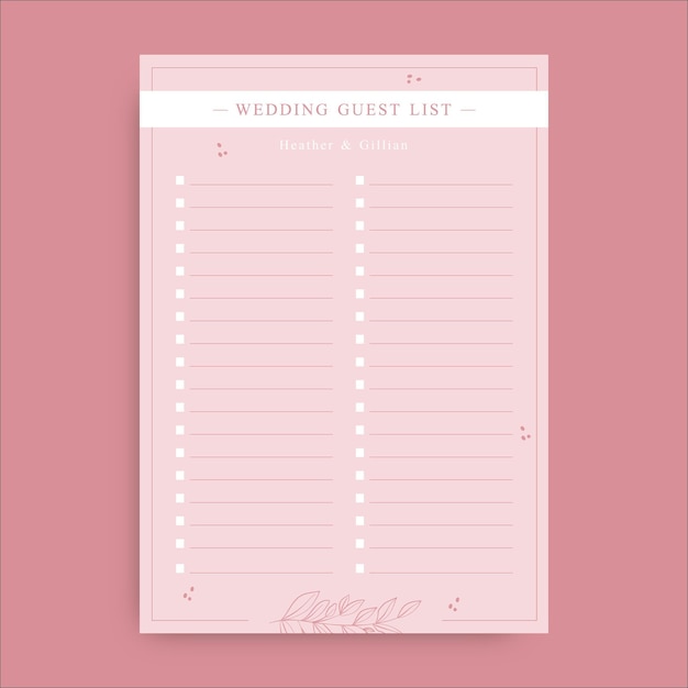 Elegant pink wedding guest list
