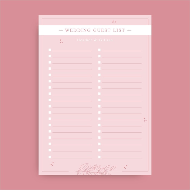 Free vector elegant pink wedding guest list