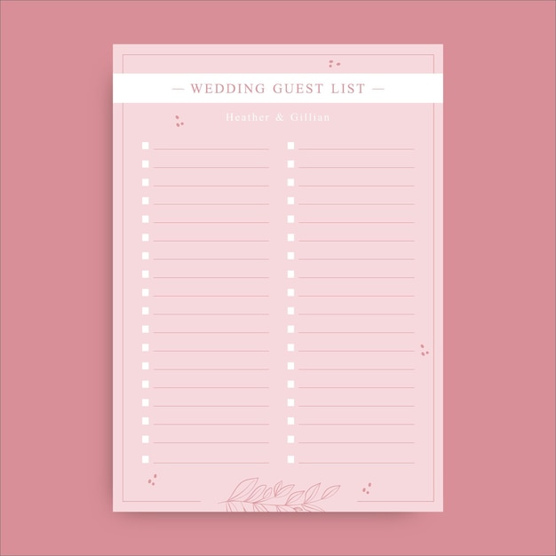 Elegant pink wedding guest list