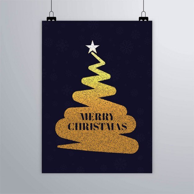 Elegant poster of golden christmas tree