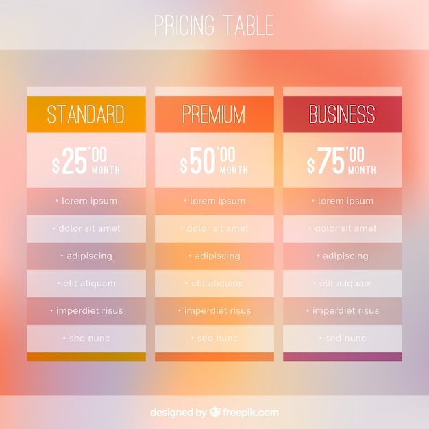 Elegant price table