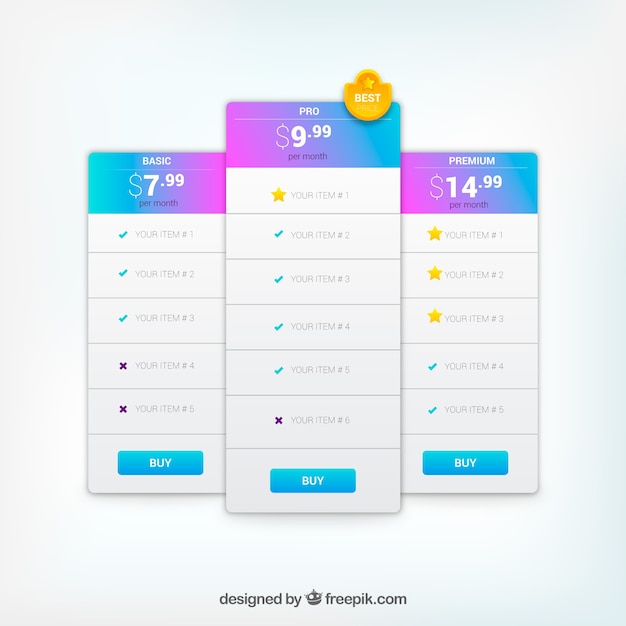 Elegant pricing tables