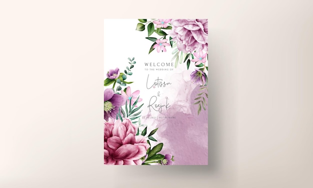 elegant purple watercolor floral wedding invitation card template