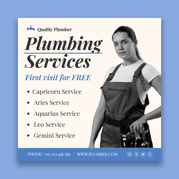 Free vector elegant quality plumber services social media post