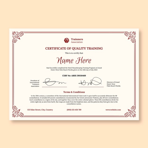 Elegant quality training certificate