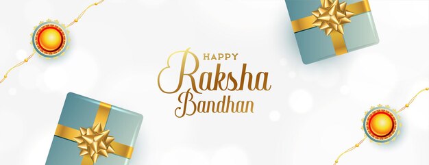 Elegant raksha bandhan banner with rakhi and gift boxes