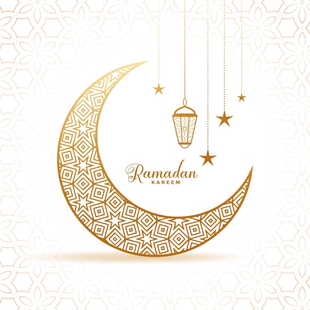 Elegant ramadan kareem decorative moon and lanterns greeting