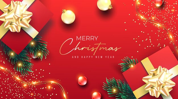 Elegant and realistic Christmas background with 3d ornaments