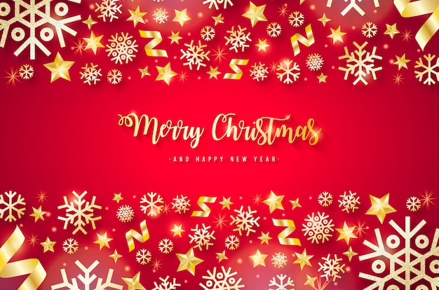 Elegant Red Christmas background with golden elements