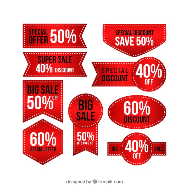 Free vector elegant red discount sticker collection