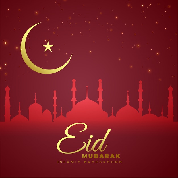 Free vector elegant red eid mubarak with golden moon