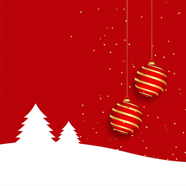エレガントな赤いメリークリスマスグリーティングカード背景に現実的なボール
