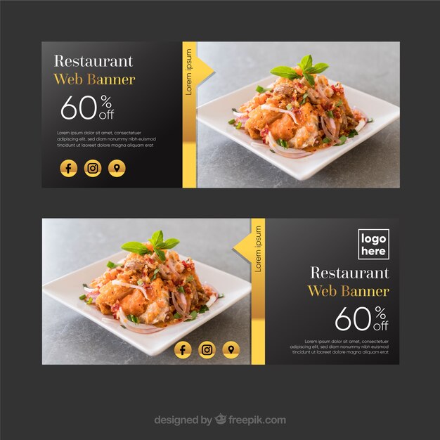 Elegant restaurant banner collection with photos