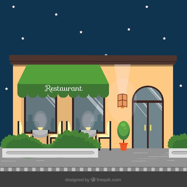 Elegant restaurant facade in flat design